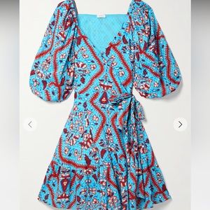 RHODE Turquoise and Red Printed Wrap Dress